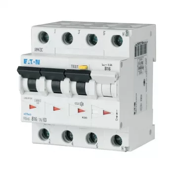 Eaton FRBM6-C16/3N/003-A 4-napainen vikavirtasuojakatkaisija johdonsuojalla (RCBO), 16 A, 30 mA, tyyppi A, C-käyrä, 10 kA