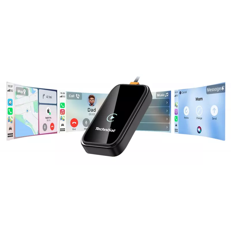 TechniSat Technicast 100 langaton CarPlay- ja Android Auto -adapteri – musta, USB-C, Plug & Play