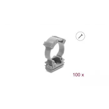Delock kaapelikanavapidike lukituspuristimella, ruuvattava 20 mm kaapelinsuojaputkelle, 100 kpl, harmaa