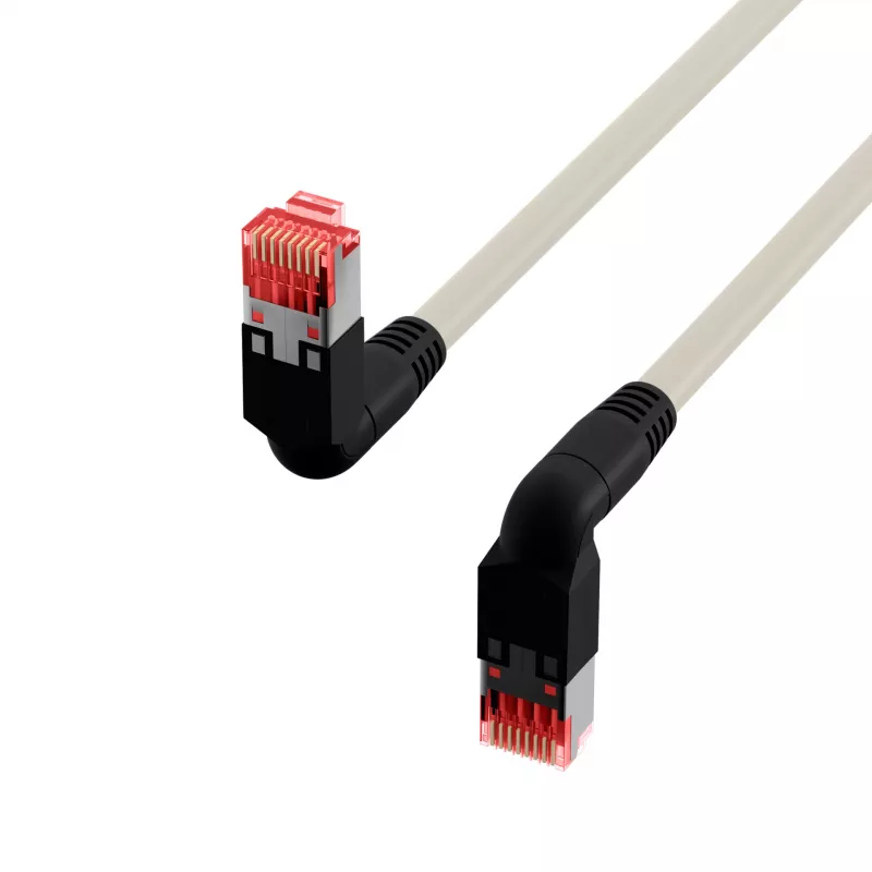 EFB Elektronik K4137GR.2 Cat.6A S/FTP LSZH -kytkentäkaapeli, Draka UC900 TM21, 2x90 astetta, 2 m, harmaa