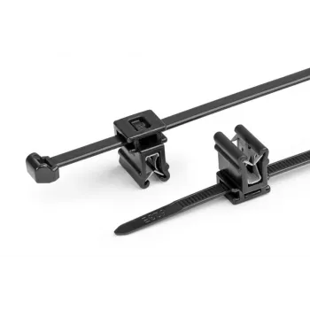 HellermannTyton T50ROSEC4A-PA66W-BK nippuside kuusenkiinnitysklipsillä, 200mm x 4,6mm, musta, 100 kpl:n pakkaus