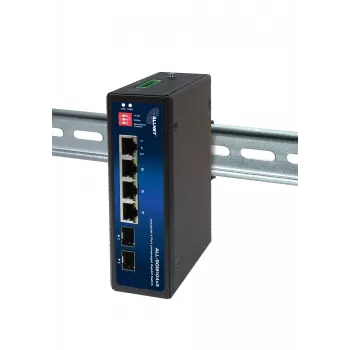ALLNET ALL-SGI8104v3 teollinen hallitsematon Layer 2 -kytkin, 6 porttia GbE, 4x GbE RJ45, 2x SFP, tuulettimeton, IP40