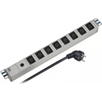 EFB Elektronik 691697 1U 19 tuuman rack-asennettava PDU, 8x IEC C13 -lähtöä, 10A, 250V, alumiinikotelo, virtakytkin