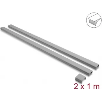 Delock itseliimautuva kaapelikanava liukukannella 40 x 19 mm sis. liitoskappale - pituus 1 m, 2 kpl pakkaus, harmaa