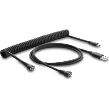 Delock magneettinen spiraalikaapeli USB 2.0 Type-A uros Pogo 4-pin uros + USB Type-C uros Pogo 4-pin naaras -adapterisarja musta 1,5 m