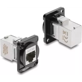 Delock D-Type -moduuli RJ45 naaras-naaras 90° kulma Cat.6A musta / hopea