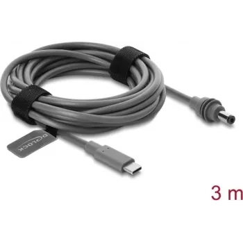 Delock USB Type-C™ DC 5,5 x 2,1 mm virtakaapeli Starlink Miniin, 3 m, harmaa