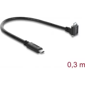 Delock USB 5 Gbps kaapeli USB Type-C pistoke suora - USB Micro-B pistoke 90° ylöspäin kulma 18 mm ruuvivälillä, 0,3 m, musta