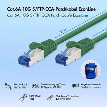 LogiLink Cat.6A S/FTP LSZH -verkkokaapeli, 15m, vihreä, EconLine