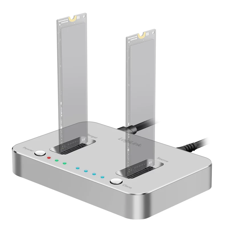 LogiLink USB 3.2 Gen2 -telakointiasema, 2-paikkainen, M.2 NVMe SSD:lle, kloonaustoiminto