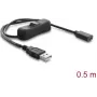 Delock USB-virtakaapeli Type-A uros - USB Type-C naaras kytkimellä 0,5 m