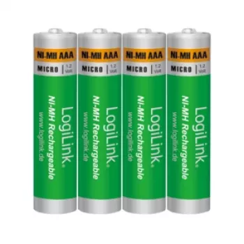 LogiLink LR03RB4 ladattavat NiMH AAA-paristot, 4 kpl blister, 800 mAh, 1,2 V, esiladattu, alhainen itsestään purkautuminen