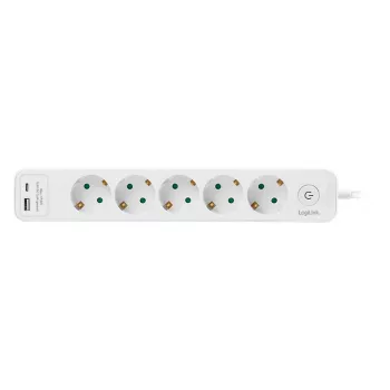 LogiLink LPS280U pistorasialista, 5 AC-pistorasiaa, 2 USB-liitäntää (USB-A & USB-C), 17W, valkoinen