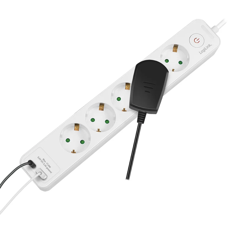 LogiLink LPS280U pistorasialista, 5 AC-pistorasiaa, 2 USB-liitäntää (USB-A & USB-C), 17W, valkoinen