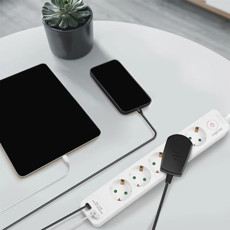LogiLink LPS280U pistorasialista, 5 AC-pistorasiaa, 2 USB-liitäntää (USB-A & USB-C), 17W, valkoinen