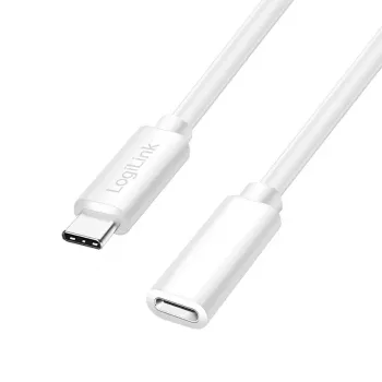 LogiLink USB 2.0 Type-C jatkojohto, C/uros C/naaras, 480 Mbps, 60W, valkoinen, 3 m