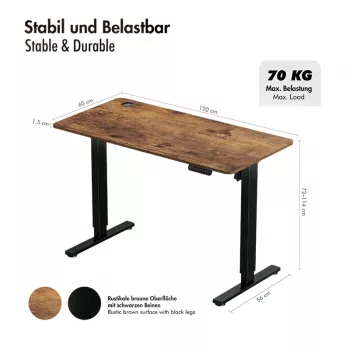LOGILINK EO0057 sähköinen seisoma-istumatyöpöytä, 120x60 cm, yksimoottorinen, ruskea pöytälevy, 70 kg kuormitus