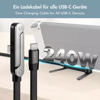 LogiLink USB 2.0 Type-C kaapeli C/uros C/uros 480 Mbps 240W litteä musta 1,5 m
