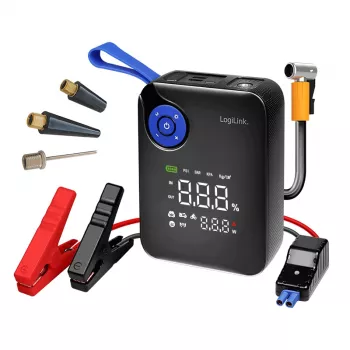 LogiLink PA0358 4-in-1 auto käynnistysapu varavirtalähde ilmakompressorilla, 7200 mAh, 200A käynnistysvirta, LED-taskulamppu