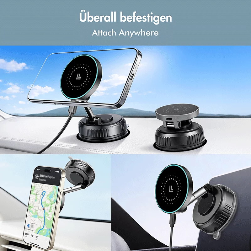 LogiLink langaton autolaturi, vakuumimagneetti, 360° taitettava, 25W