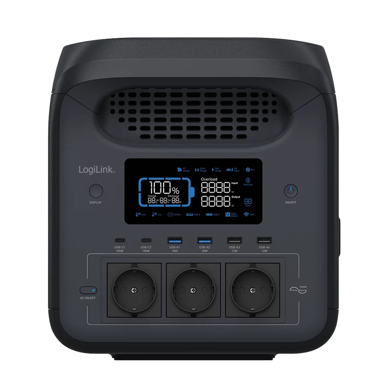 LogiLink PPS1800 kannettava varavoimalähde, 1800 W, LiFePO4, Tuya-yhteensopiva