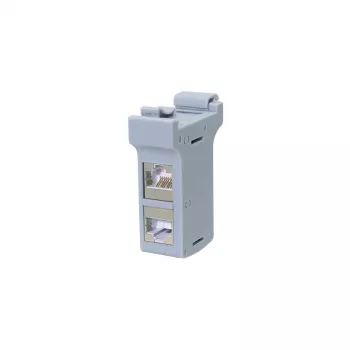 LogiLink DIN-kiskoasennusadapteri, jossa 2 Cat.6A suojattua inline-liitintä, 10G, PoE++ (MP0079)
