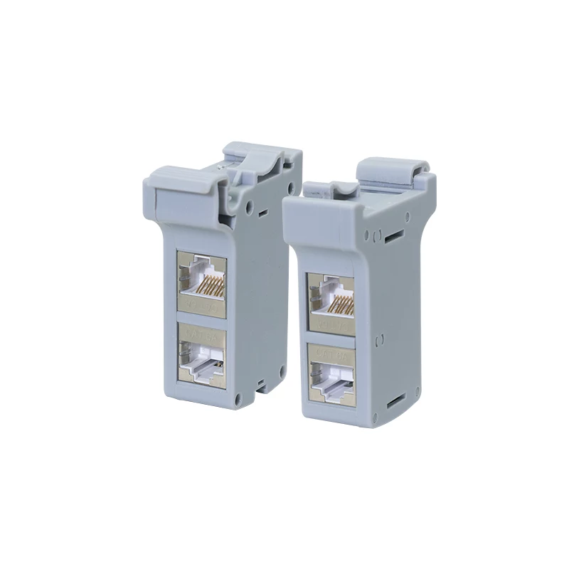LogiLink DIN-kiskoasennusadapteri, jossa 2 Cat.6A suojattua inline-liitintä, 10G, PoE++ (MP0079)