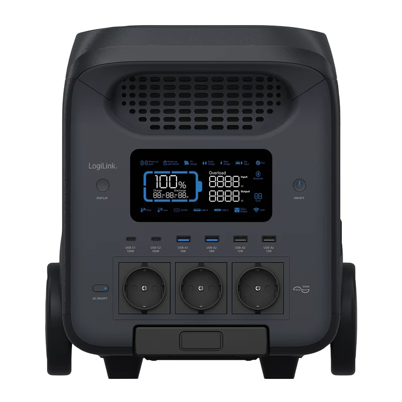 LOGILINK kannettava voimala PPS3000, 3000W LiFePO4, 2560Wh, Tuya Smart, UPS