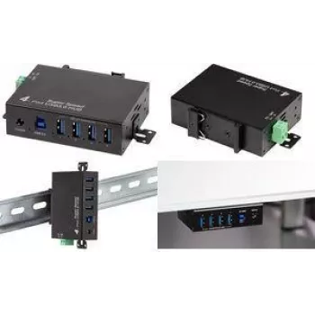 LogiLink USB 3.0 Industrial 4-porttinen metallikeskitin DIN-kiskoasennuksella
