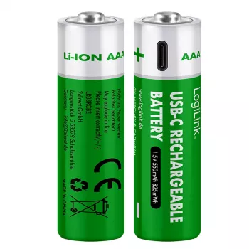 LogiLink LR03RCB2 USB-C ladattavat AAA Li-Ion -paristot, 1,5V, 2 kpl:n pakkaus