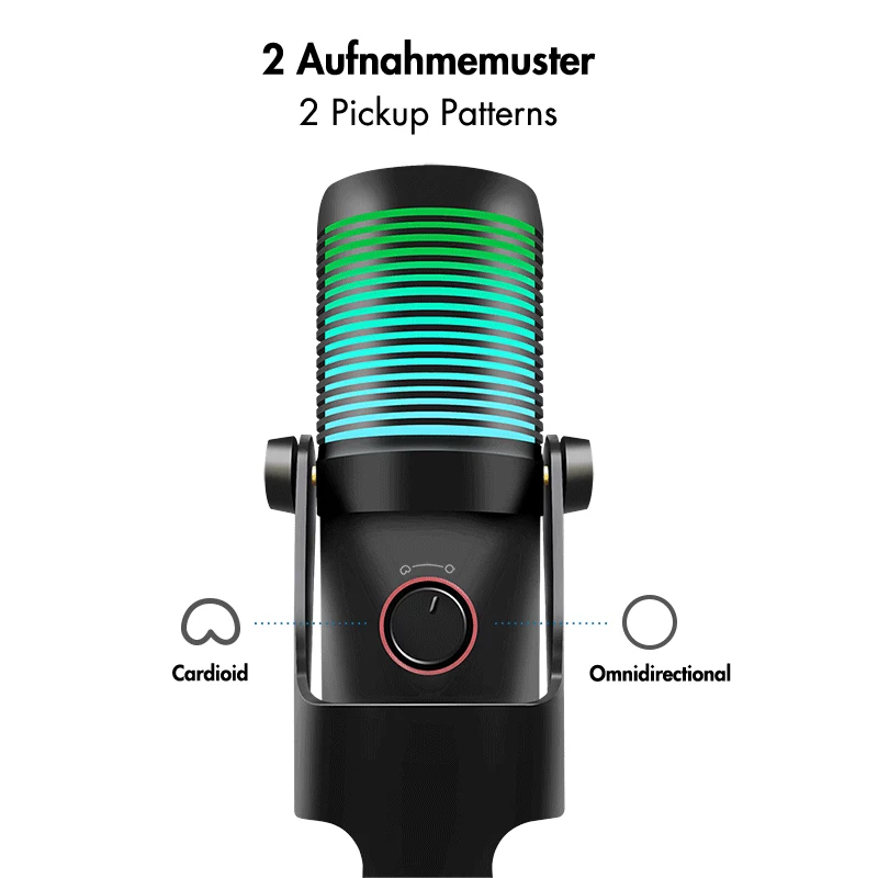 LogiLink USB-kondensaattorimikrofoni RGB-valolla, herttakuvio, 20 Hz - 20 kHz, musta (HS0059)