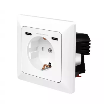 LogiLink seinäpistorasia 1 Schuko-pistorasialla ja 2-porttisella USB-C-laturilla, 25W PD, valkoinen