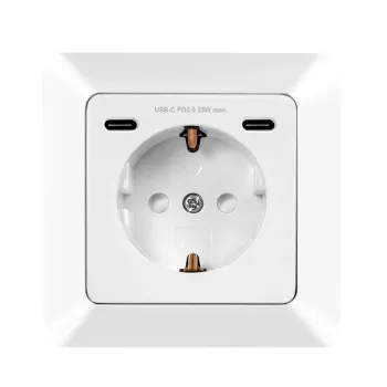 LogiLink seinäpistorasia 1 Schuko-pistorasialla ja 2-porttisella USB-C-laturilla, 25W PD, valkoinen