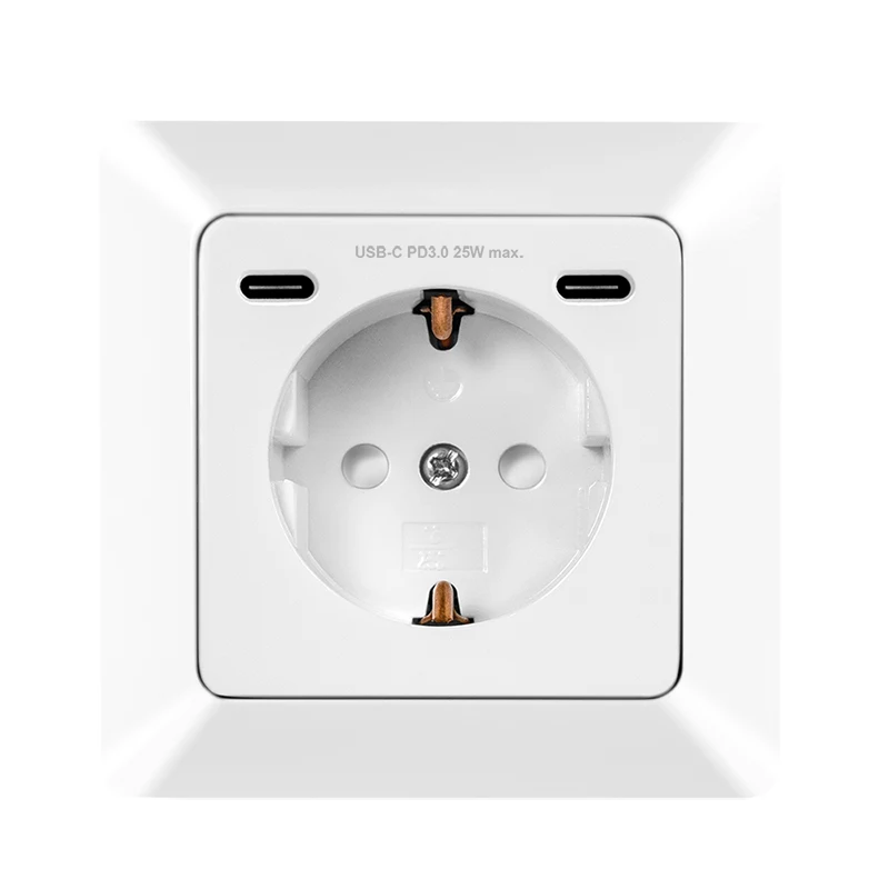 LogiLink seinäpistorasia 1 Schuko-pistorasialla ja 2-porttisella USB-C-laturilla, 25W PD, valkoinen