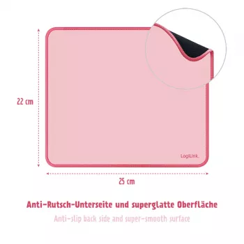 LogiLink hiirimatto 220 x 250 mm pinkki - kangaspinta, liukumaton kumipohja