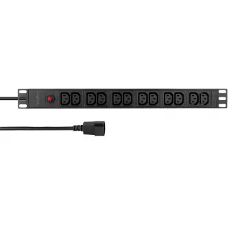 LogiLink 19 tuuman 1U rack-PDU 12x IEC C13 pistorasialla, 10A, ylikuormitussuojalla