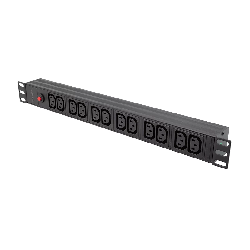 LogiLink 19 tuuman 1U rack-PDU 12x IEC C13 pistorasialla, 10A, ylikuormitussuojalla
