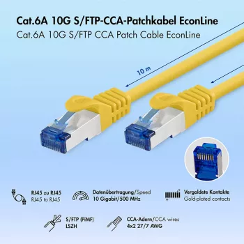 LogiLink Cat.6A S/FTP LSZH patchkaapeli, CCA, keltainen, 10 m, EconLine