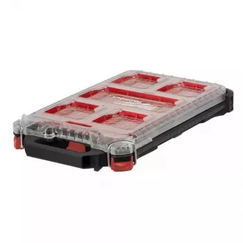 Milwaukee PACKOUT ohut järjestäjä Medium 8277387 - IP65 vesi- ja pölytiivis, 10 irrotettavaa säiliötä, kirkas polykarbonaattikansi, metallivahvistetut lukot, punainen/musta