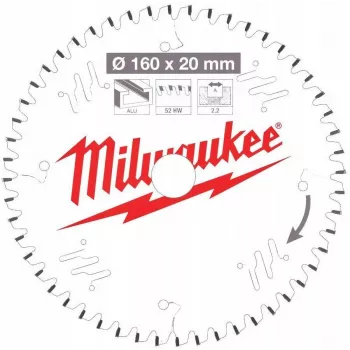 Milwaukee pyörösahanterä 160x20x2,2x52z TF alumiini