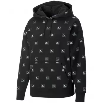 PUMA Brand Love AOP Hoodie FL musta 535706 01 miesten Relaxed Fit All-Over-Print collegepaita