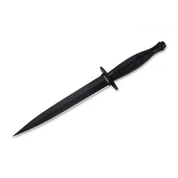 HT INSTRUMENTS H&T Commando -tikari 02HY002 - 420 ruostumaton teräs kiinteä terä, mustaksi pinnoitettu, nahkatuppi