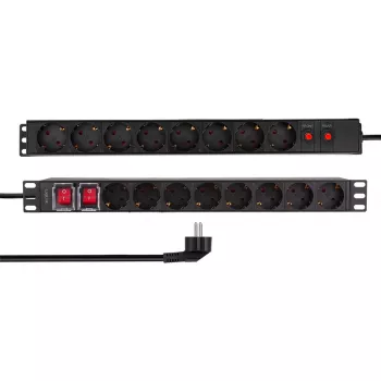 LogiLink PDU1601 19 tuuman 1U rack-asennettava virranjakoyksikkö, 16 Schuko-pistorasiaa, ylijännitesuojaus, 16A, 2m kaapeli, musta
