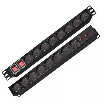 LogiLink PDU1601 19 tuuman 1U rack-asennettava virranjakoyksikkö, 16 Schuko-pistorasiaa, ylijännitesuojaus, 16A, 2m kaapeli, musta