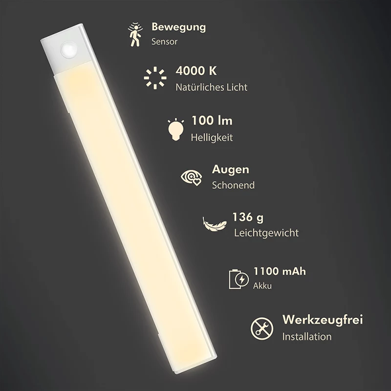 LogiLink LED-kaappivalaisin, erittäin ohut, PIR-tunnistin, 300mm, 100lm