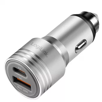 LogiLink USB-autolaturi, 2 porttia, 20W pikalataus, hopea