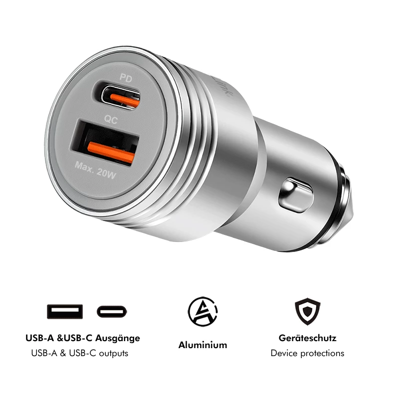 LogiLink USB-autolaturi, 2 porttia, 20W pikalataus, hopea
