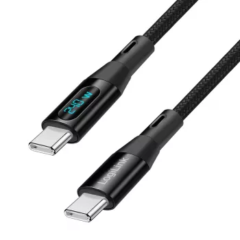 LogiLink USB 2.0 Type-C -kaapeli tehonäytöllä, C/M - C/M, 480 Mbps, 240W PD 3.1, nylonpunottu, musta, 1 m