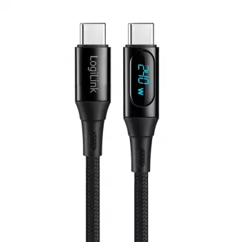 LogiLink USB 2.0 Type-C -kaapeli tehonäytöllä, C/M - C/M, 480 Mbps, 240W PD 3.1, nylonpunottu, musta, 1 m