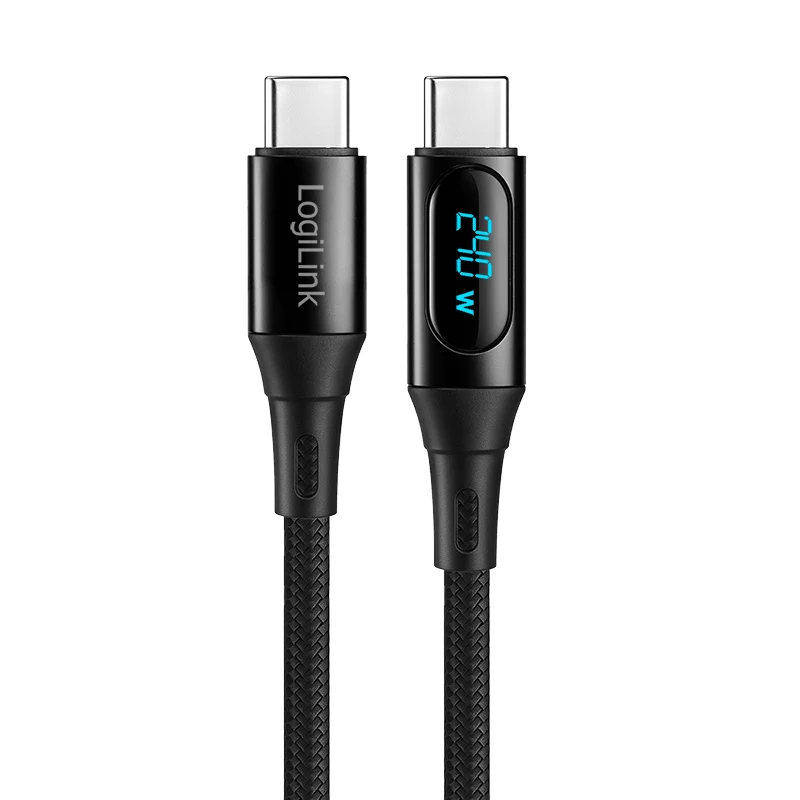 LogiLink USB 2.0 Type-C -kaapeli tehonäytöllä, C/M - C/M, 480 Mbps, 240W PD 3.1, nylonpunottu, musta, 1 m
